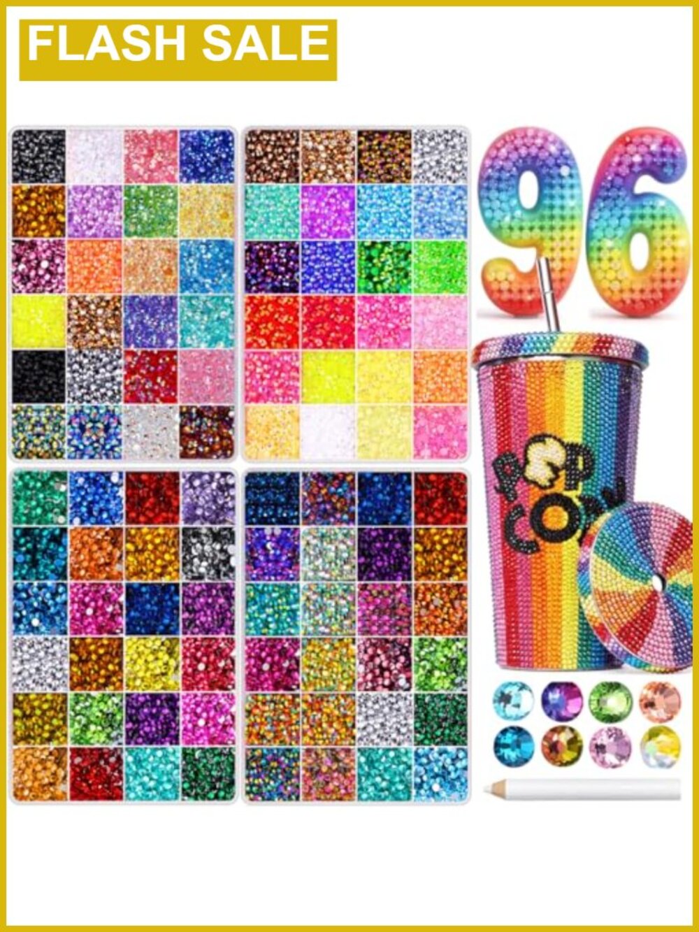 96-Color Resin Rhinestones Kit for Bedazzling, Crafts, Nails